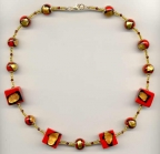 Red, Gold, Black, Abstract Venetian Bead Necklace